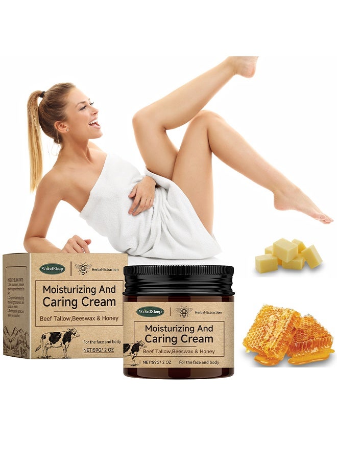 WoodSleep Moisturizing And Caring Cream, Beef Tallow Honey Balm, Beef Tallow For Skin With Beef Tallow, Moisturizer For Face Cracked Hands, Beeswax And Honey, Moisturizing, Caring And AntiAging, Grass Fed Beef Tallow Face Cream, 59G - Image 2